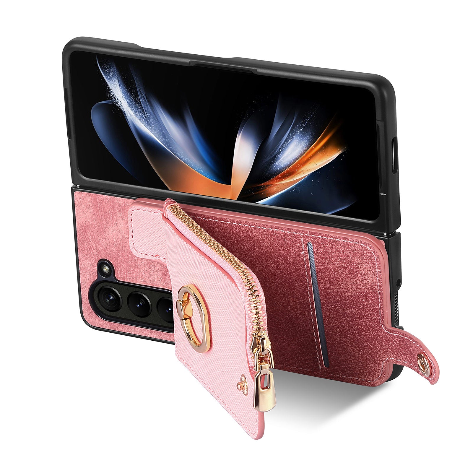 Retro Zipper Wallet Phone Case for Samsung Galaxy Z Fold5 5G PU PC Rotating Ring Kickstand Phone Shell Retro Zipper Wallet Phone Case for Samsung Galaxy Z Fold5 5G PU PC Rotating Ring Kickstand Phone Shell